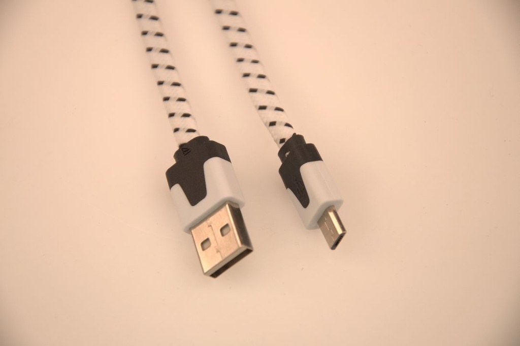 Micro USB to USB A cable 3.0 meters white/black braided