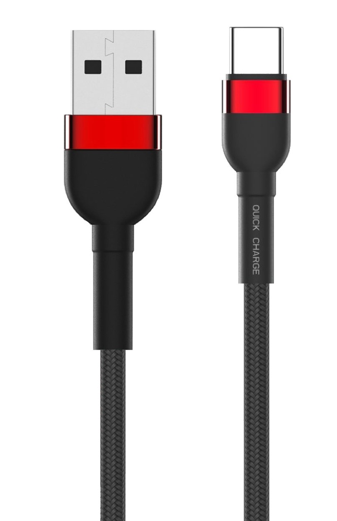 USB C Cable 1 meter black braided with red connectors