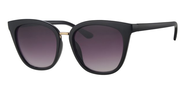 Dame solbrille blank sort med deko bro samt graduered sorte glas