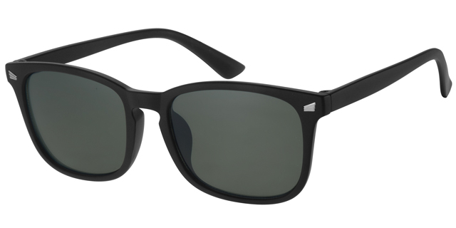 Matte black sunglasses with green lenses and silver decoration