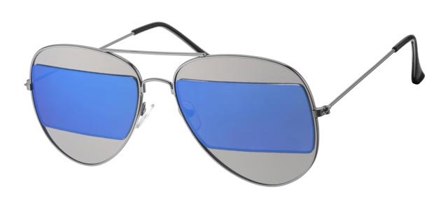 Pilot glasses matte silver smoky glass with blue revo