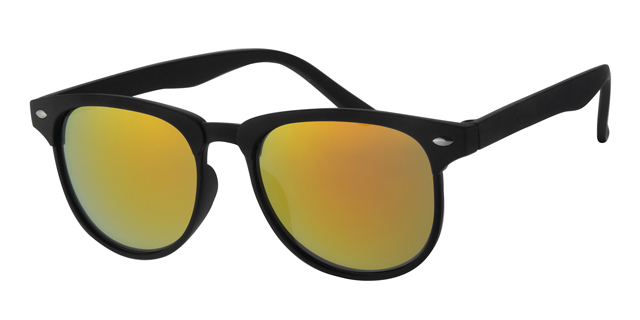 Black Rubber unisex glasses with silver decoration and smoky yellow mirror effect glass