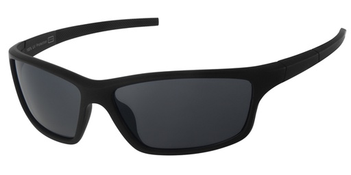 Sports solbrille sort gummi stel med røgfavet glas