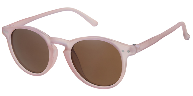 Children sunglass rubber touch, transparent sandy pink, silver decoration, brown solid lenses