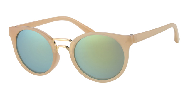 Childrens sunglass milky beige, gold nose bridge and smoke solid, gold revo lenses