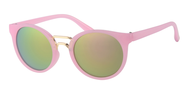 Childrens sunglass milky light pink, gold nose bridge,  smoke solid, pink revo lenses