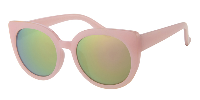 Childrens sunglass milky pink with solid black lenses with pink mirror