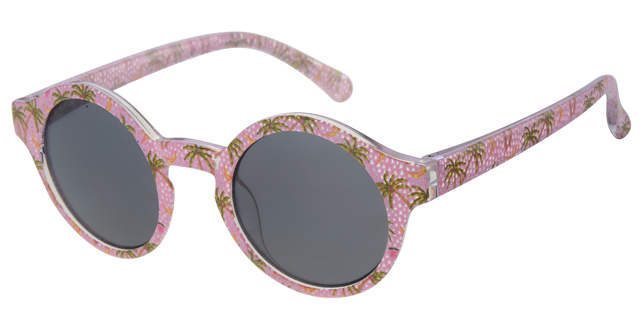 Childrens sunglass with palm print on pink - solid smoke lenses