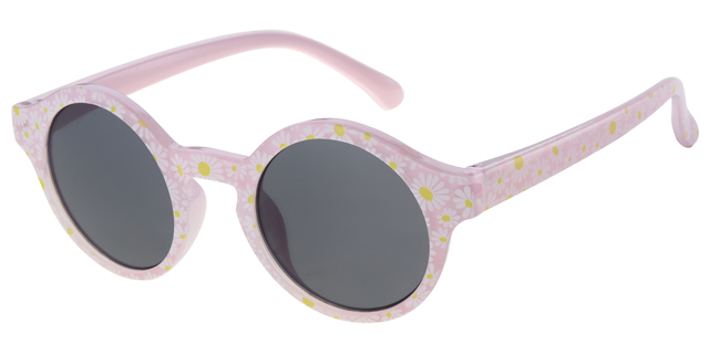 Childrens sunglass pink with white flower paper transfer- solid smoke lenses