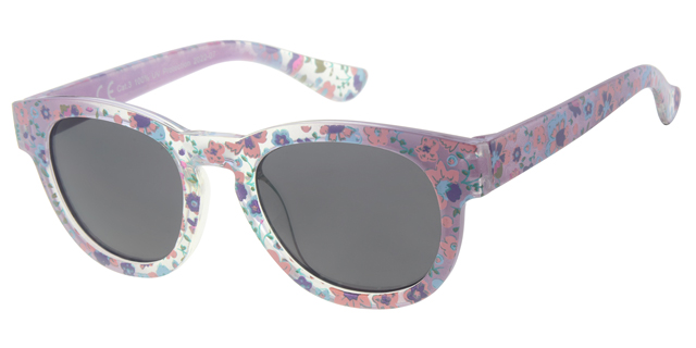 Childrens sunglass transparent purple, flower paper transfer, smoke solid lenses