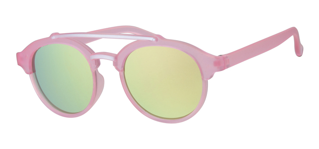 Børne Solbrille gummi belagt transperant pink med pink spejl glas