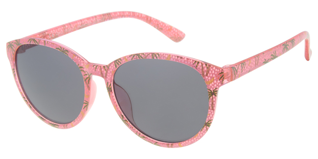 Childrens sunglass transparent pink, palm tree paper wrap and smoke solid lenses