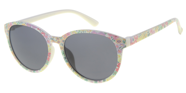 Childrens sunglass milky white, flower paper transfer and smoke solid lenses