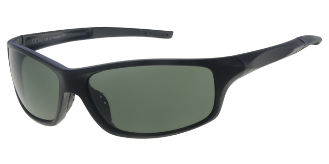 Solbrille sport mat sort med grønne glas