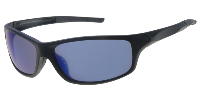 Solbrille sport mat sort med blå revo glas