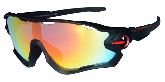 Sportsbrille gummi sort stel. Ægte revo glas rød