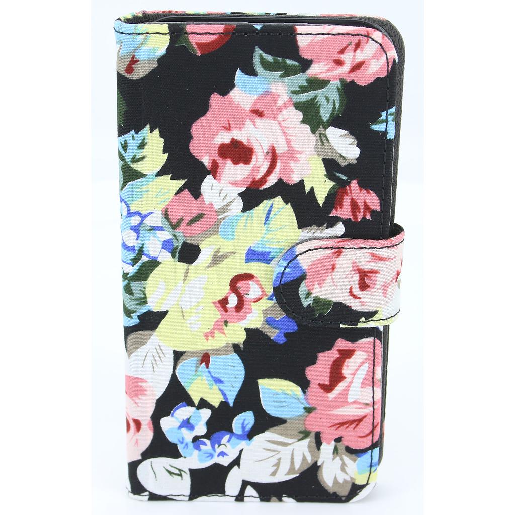 Iphone 7/8/SE Sort flipcover med blomster