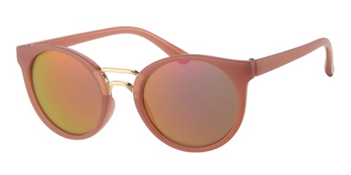 [505078-16012] Børne Solbrille mørk pink med guld bro i front sorte glas med lilla spejl