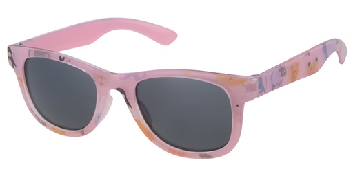 [505113-24018] Children sunglass transparent, outside animal paper wrap, inside pink- solid smoke lenses