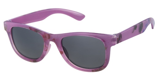 [505115-24018] Children sunglasses  transparent, outside flower paper wrap, inside light purple with solid smoke lenses