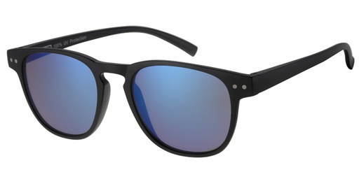 [404343-40429] Sunglass matt black with silver decoration and solid black lenses with blue revo