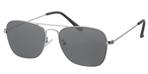 [404386-10330] Classical sunglass with silver metal frame and solid smoke lenses