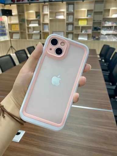 [815016] IPHONE 12-12 PRO COVER SEMITRANSPERANT WITH PINK AND WHITE FRAME