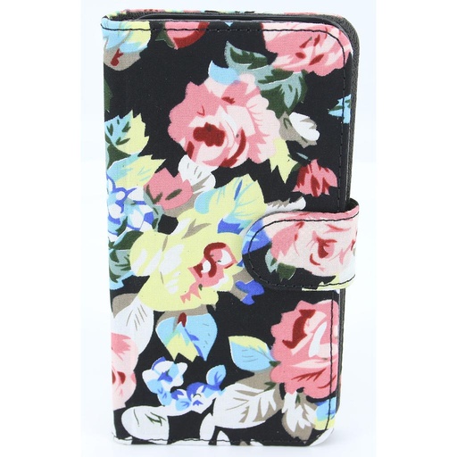 [812033] Iphone 7/8/SE Sort flipcover med blomster